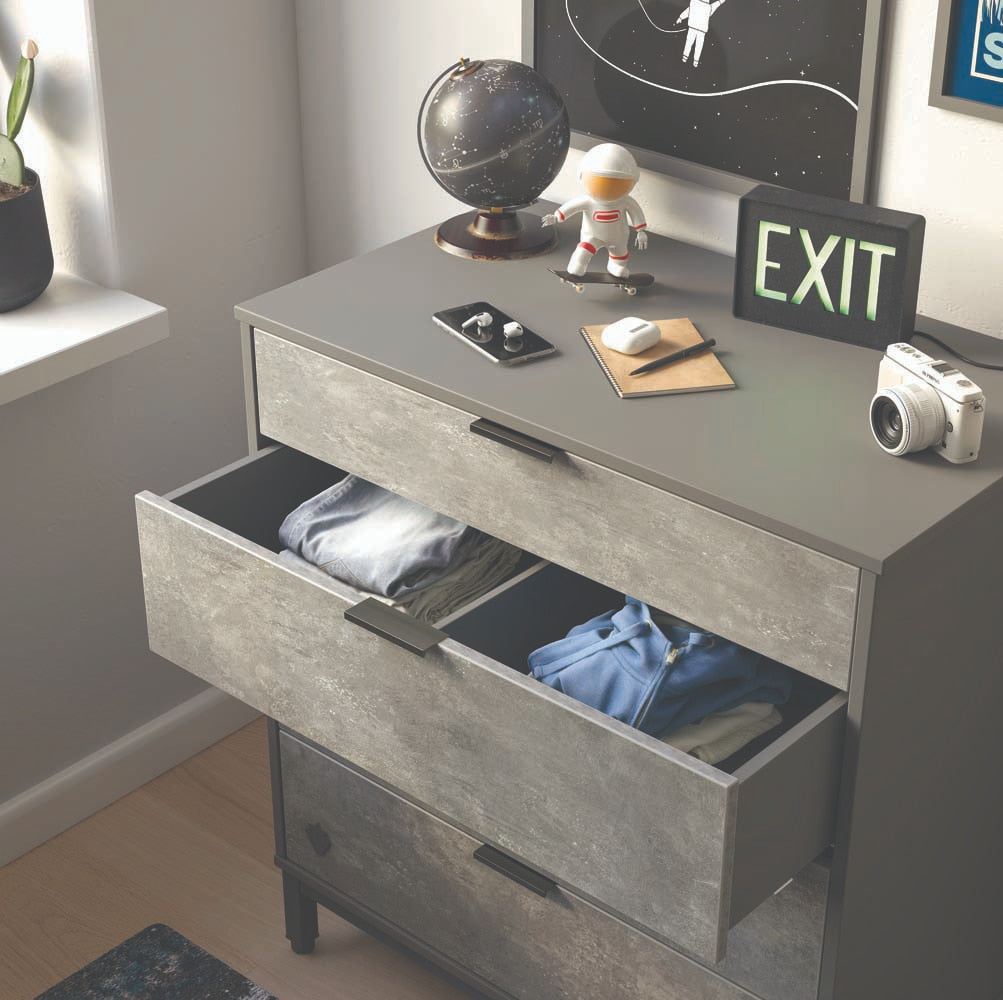 Space Gray Kommode mit 4 Schubladen Grau