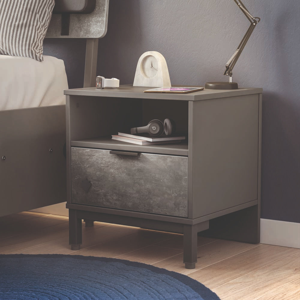 Space Gray Nachttisch mit 1 Schublade Grau