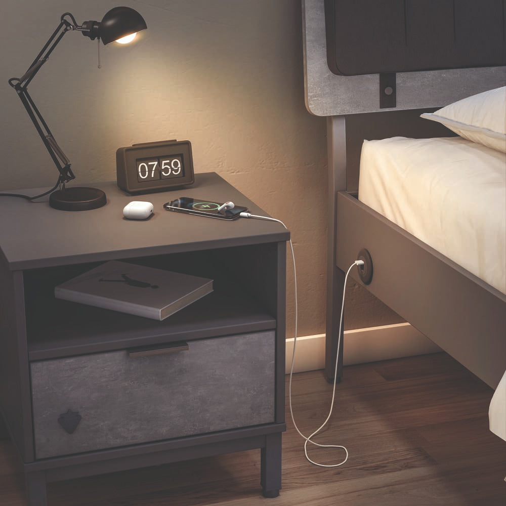 Space Gray Nachttisch mit 1 Schublade Grau