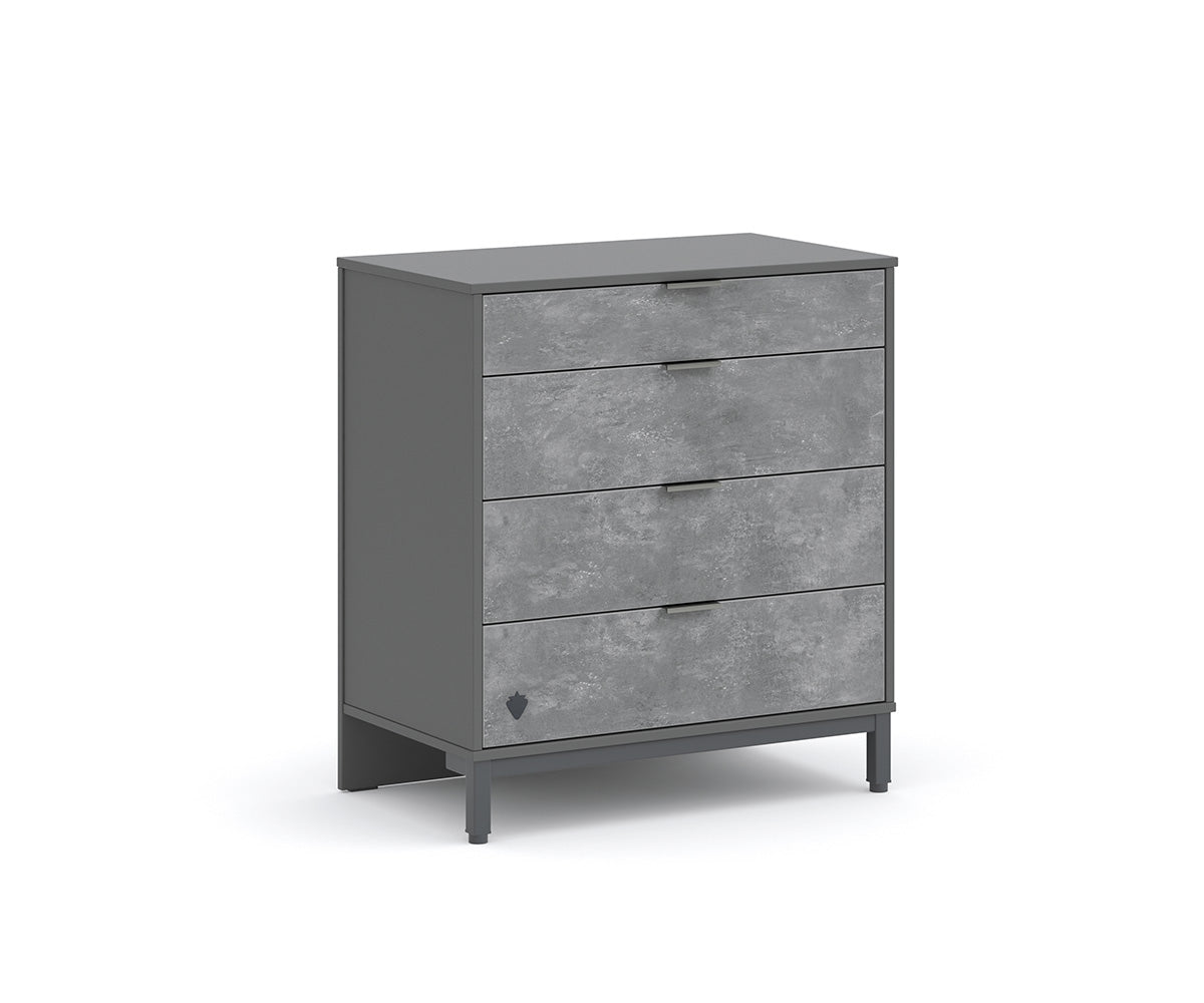 Space Gray Kommode mit 4 Schubladen Grau