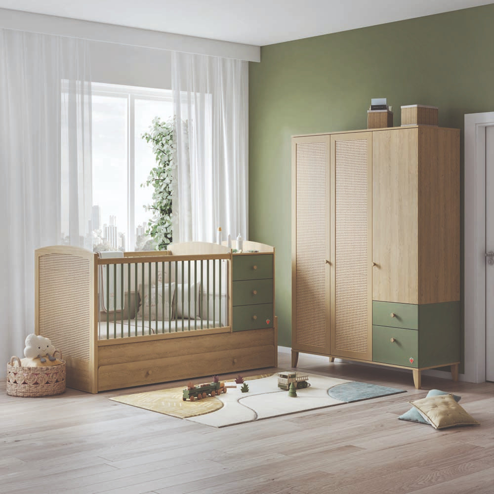 Loof Baby 3-türiger Kleiderschrank Braun / Grün