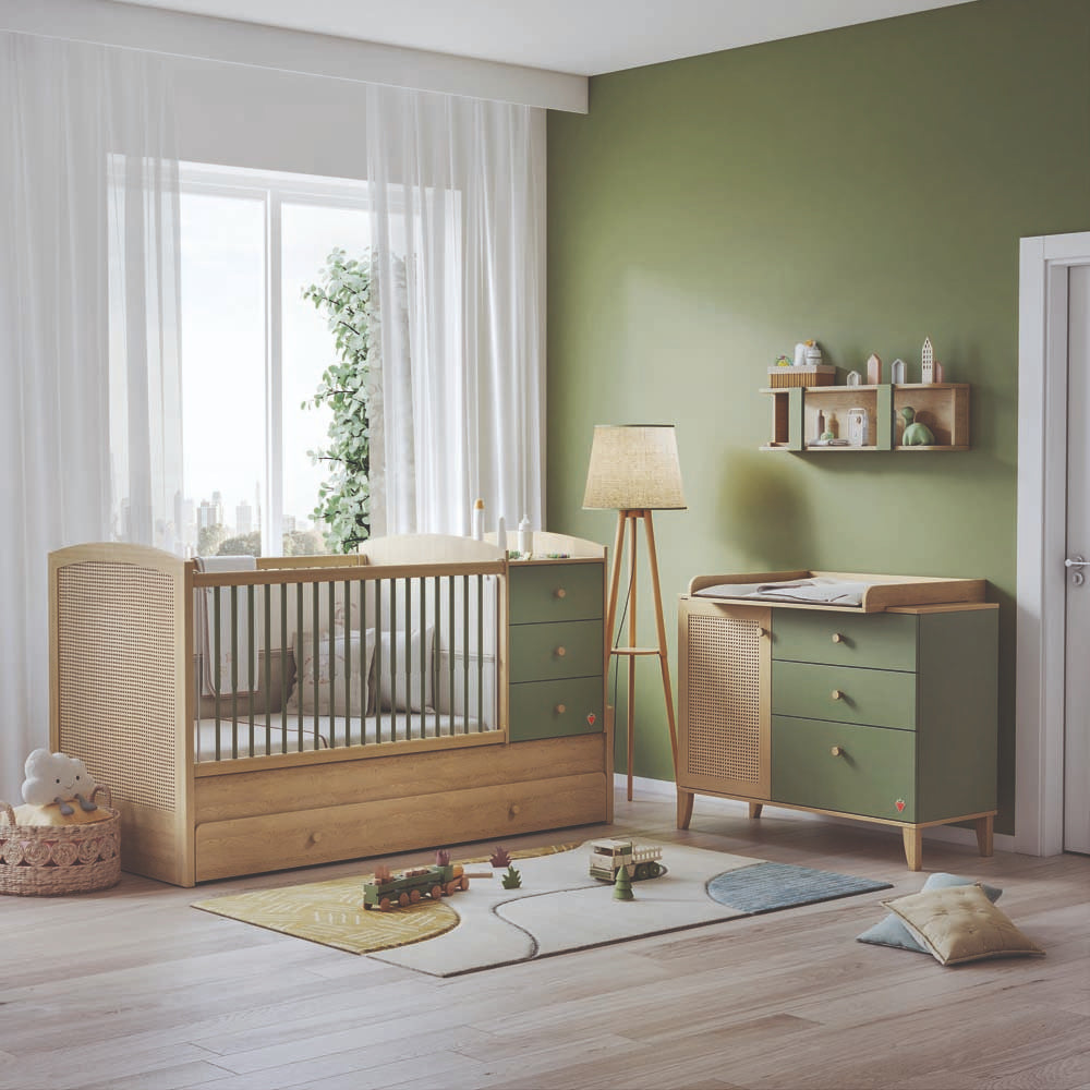 Loof Baby Babybett mit Schubkästen Braun / Grün