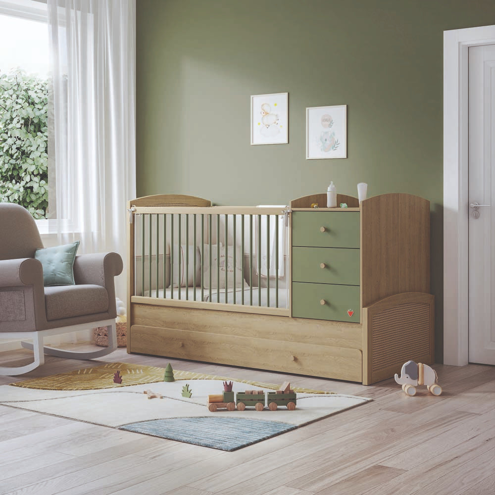 Loof Baby Babybett mit Schubkästen Braun / Grün