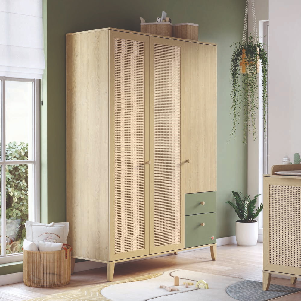 Loof Baby 3-türiger Kleiderschrank Braun / Grün
