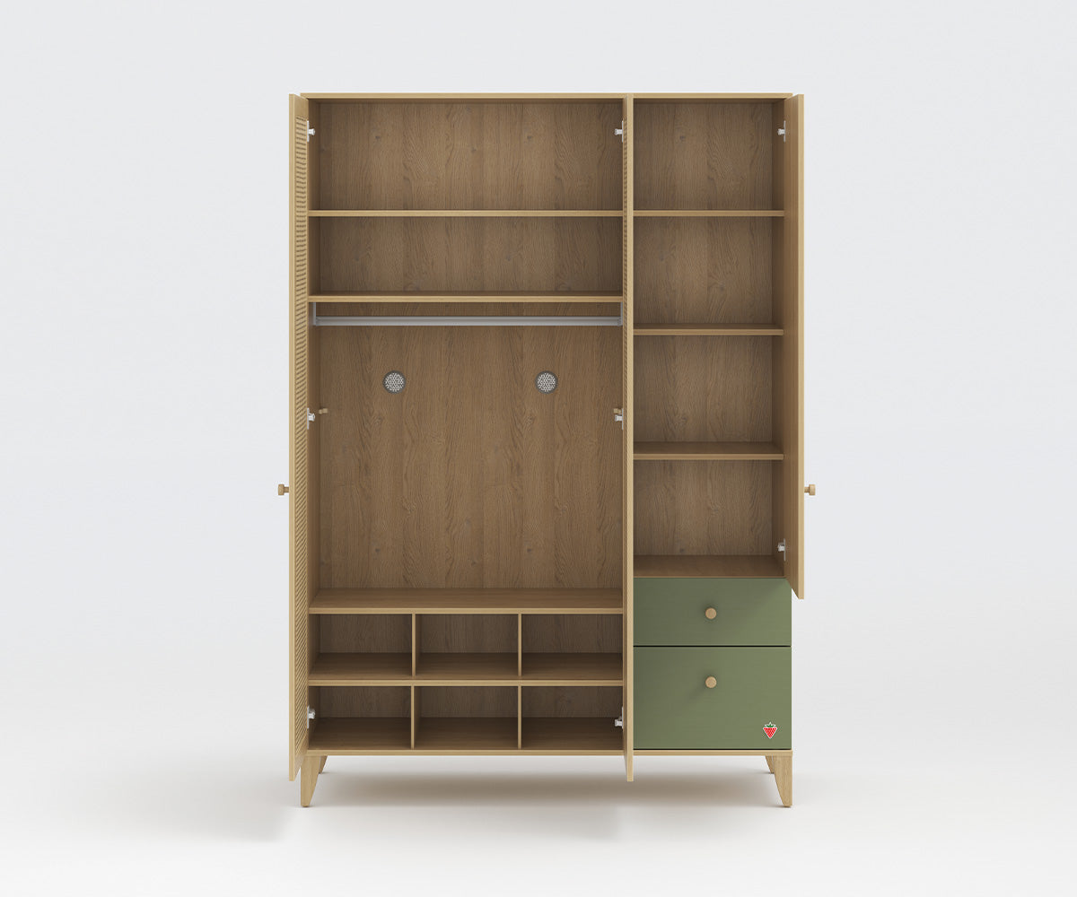 Loof Baby 3-türiger Kleiderschrank Braun / Grün