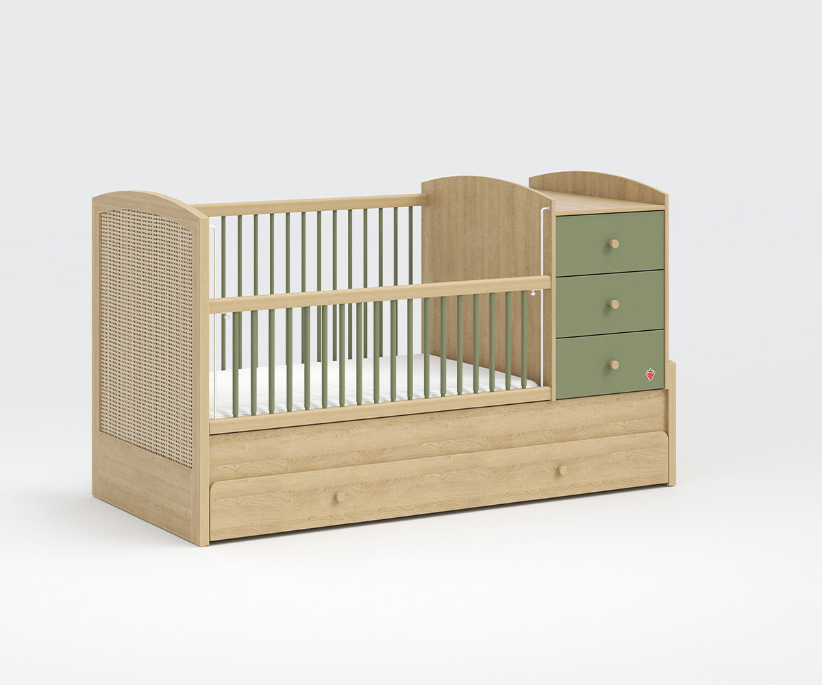 Loof Baby Babybett mit Schubkästen Braun / Grün