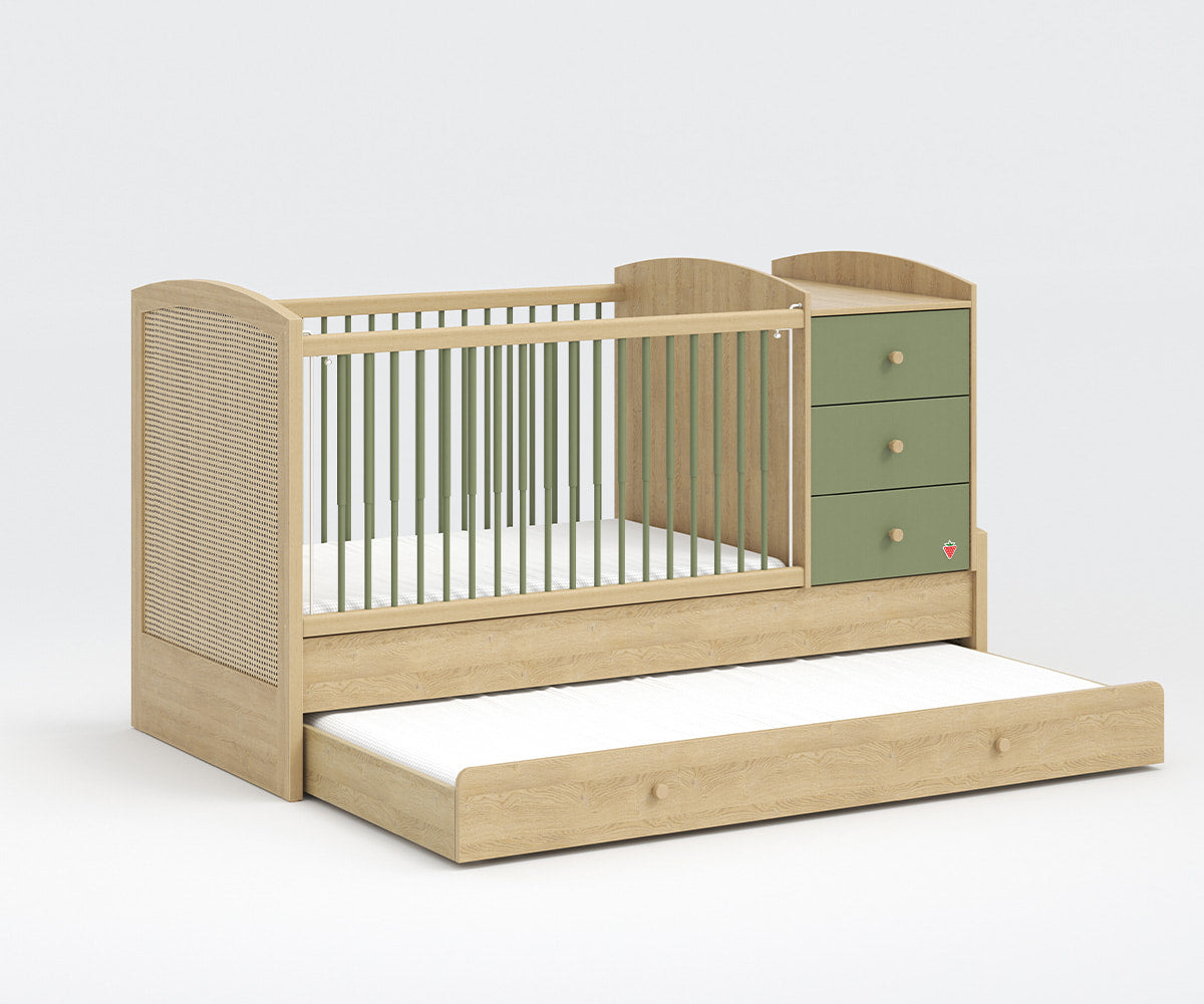 Loof Baby Babybett mit Schubkästen Braun / Grün
