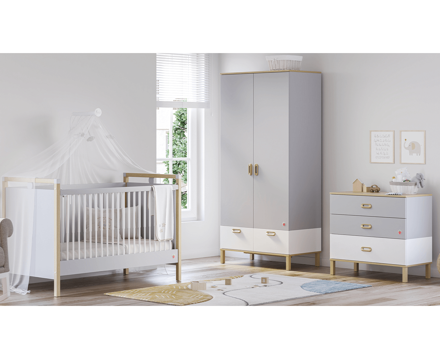 Cilek Mino Baby 2-türiger Kleiderschrank Grau / Weiß