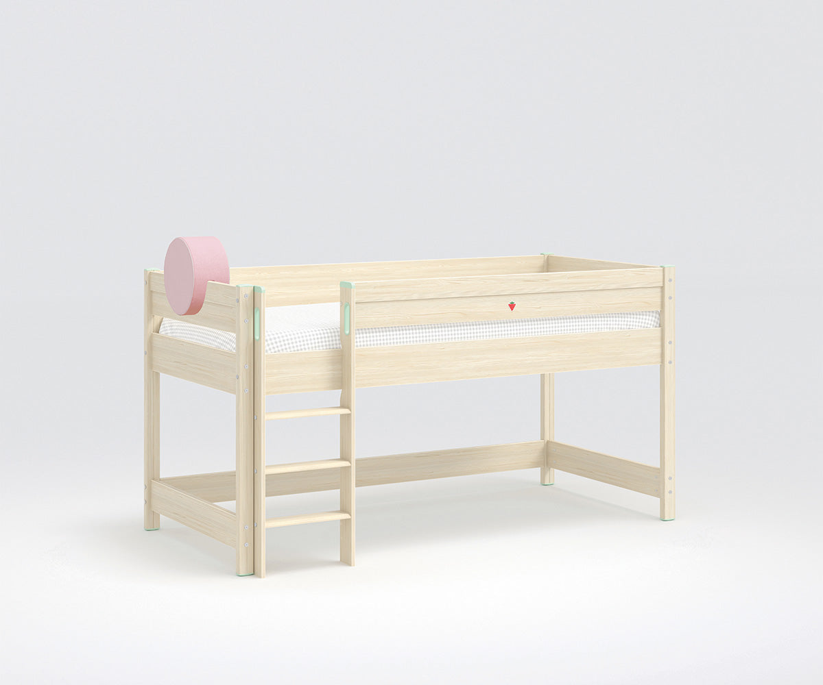 Montessori Halbhochbett + Rückenkissen 90x200 cm Braun / versch. Farben