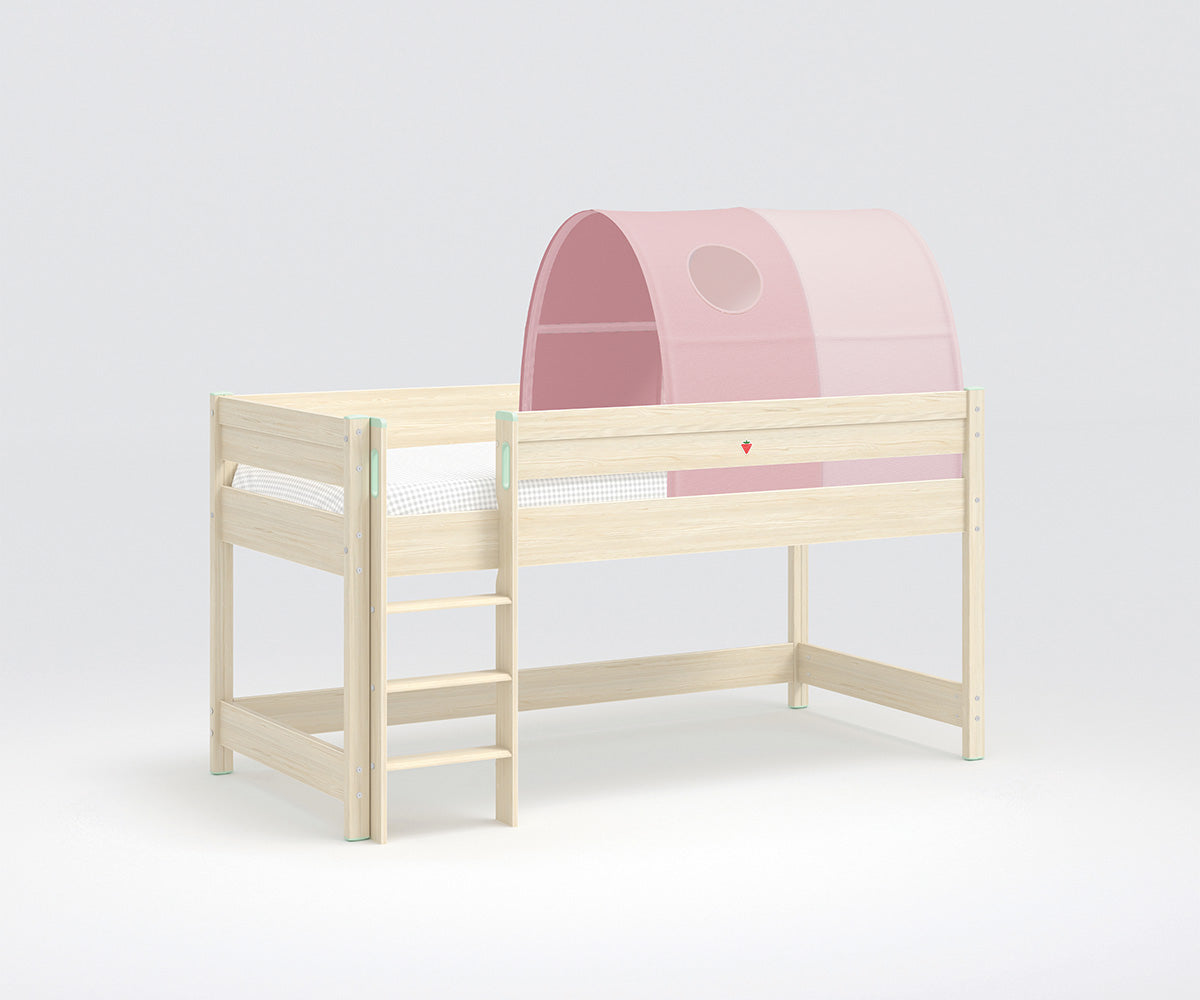 Montessori Halbhochbett mit Tunnelzelt 90x200 cm Braun / versch. Farben