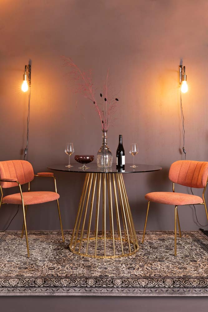 Floris Esstisch mit Glasplatte Ø104cm Gold / Grau
