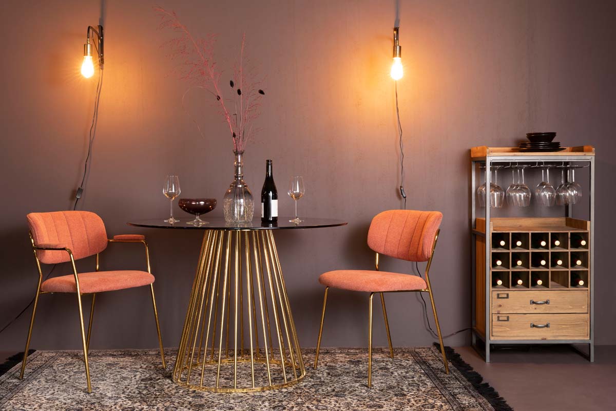 Floris Esstisch mit Glasplatte Ø104cm Gold / Grau