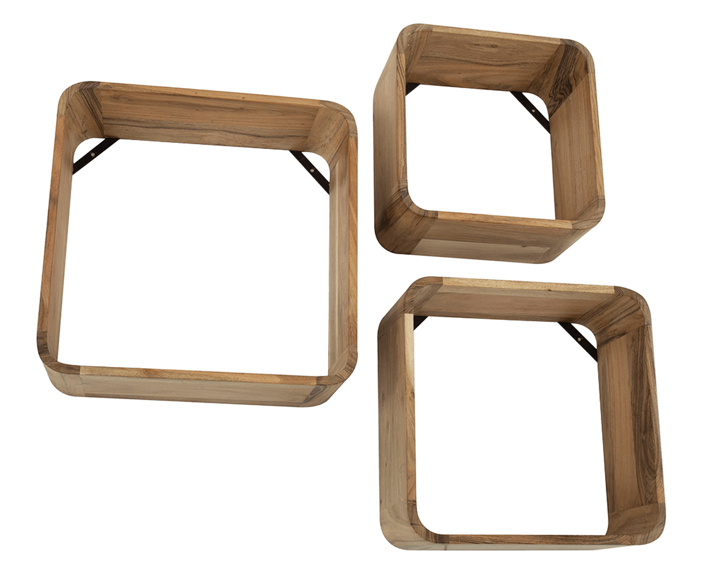 Wandregal Set 3-teilig, quadratisch, Akazie Massivholz Natur