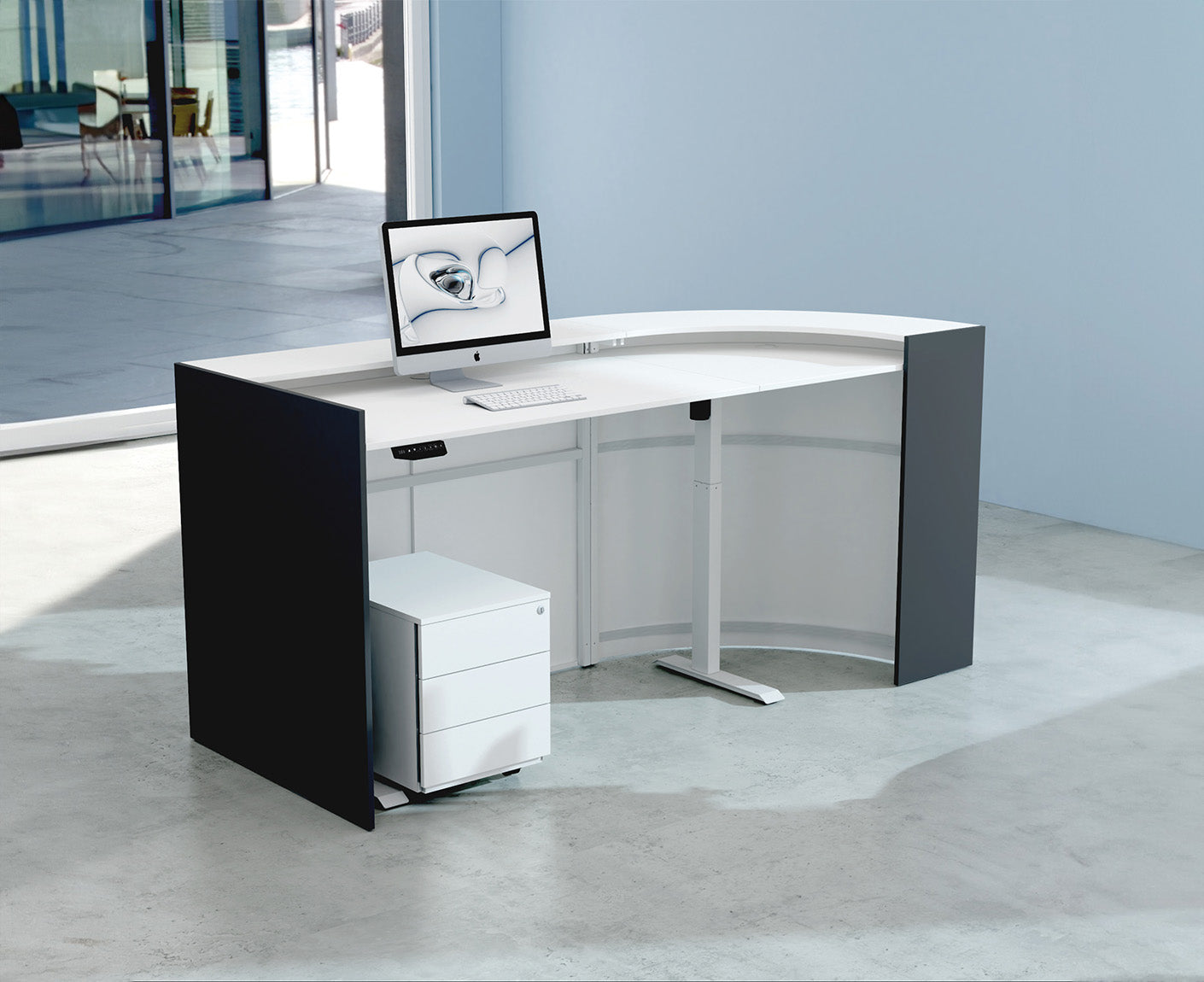 Bari up & down Empfangstheke 232 x 95 cm gebogen