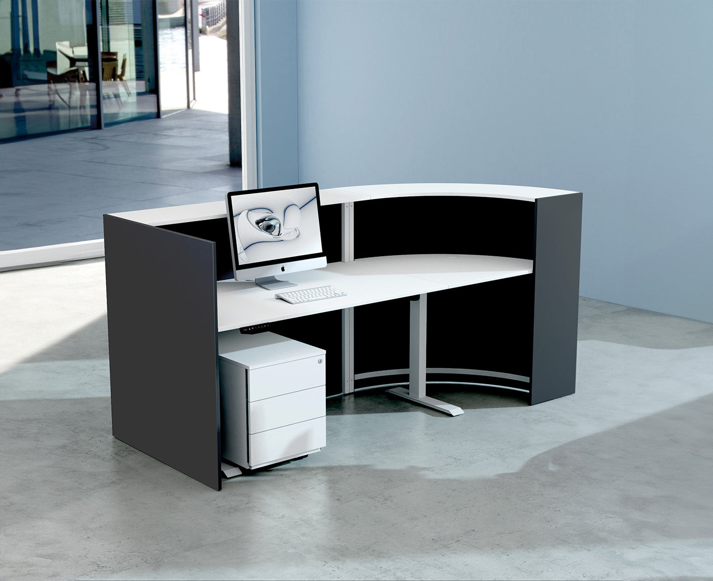 Bari up & down Empfangstheke 232 x 95 cm gebogen