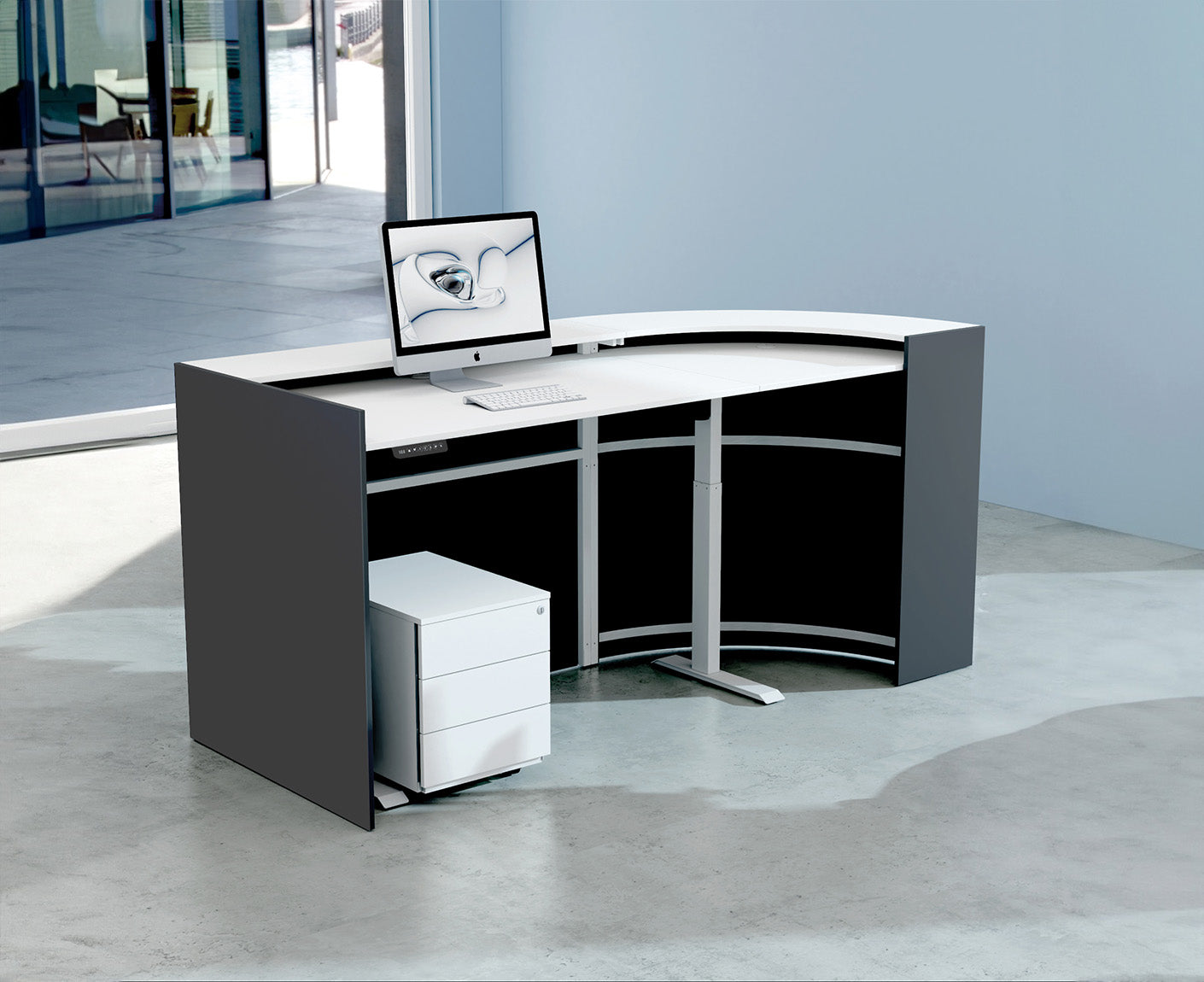 Bari up & down Empfangstheke 232 x 95 cm gebogen