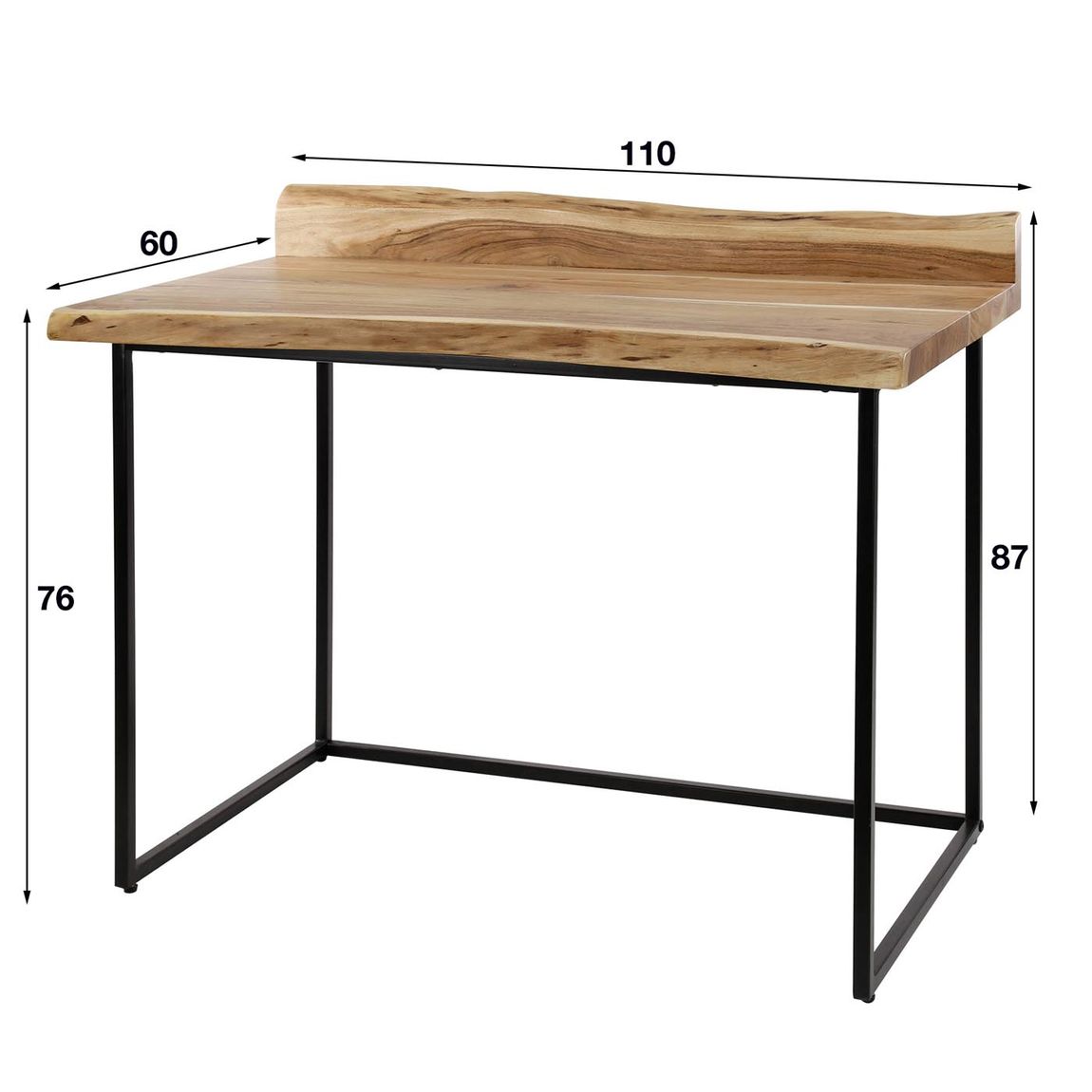 Schreibtisch 110 x 60 cm Massivholz Akazie / Schwarz