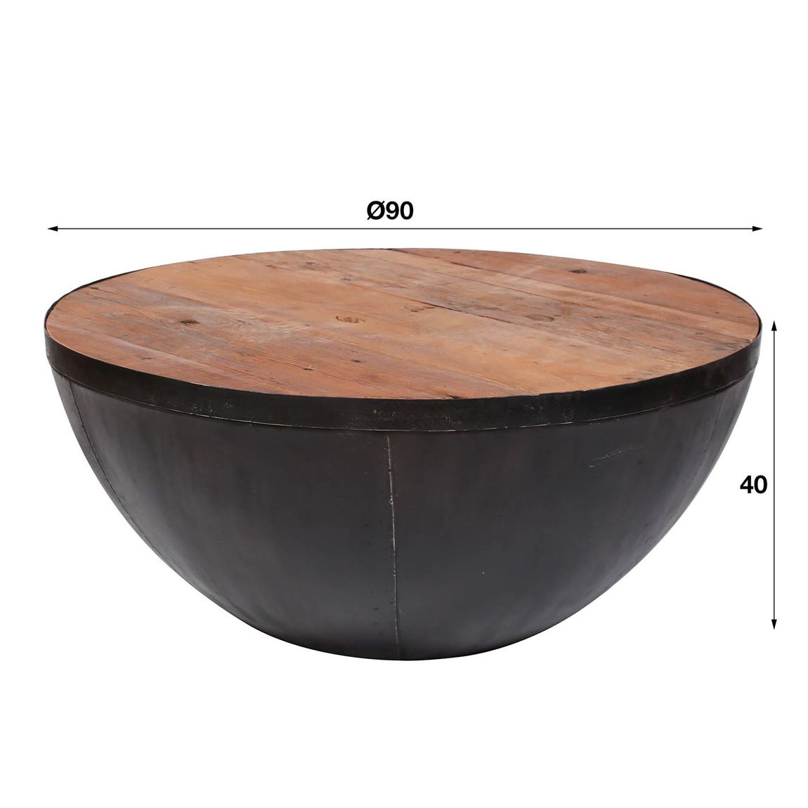 Designer Couchtisch Ø 90 cm Massivholz / Metall