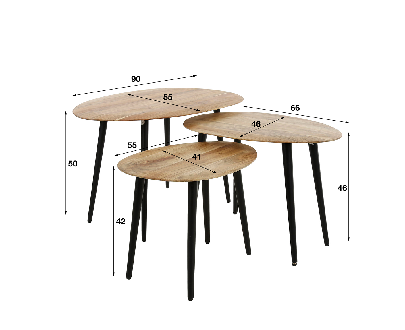 3er Set Couchtisch Akazie Massivholz Natur