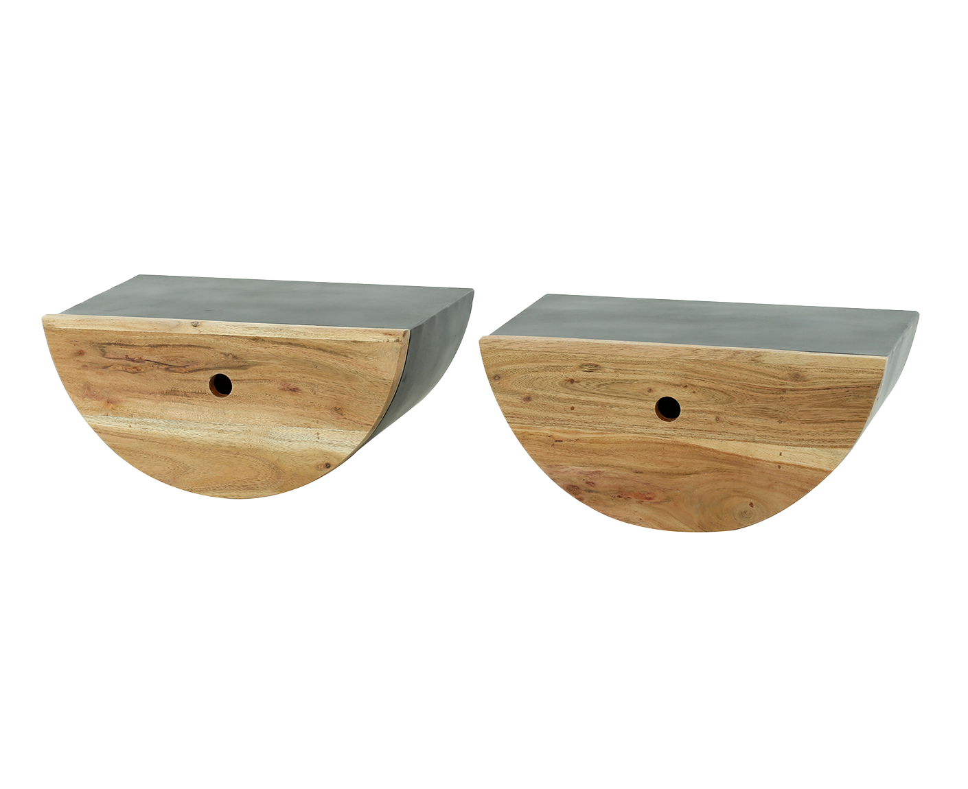 Half Moon Nachttisch 2er Set mit 1 Schublade Akazie Massivholz / Metall Grau