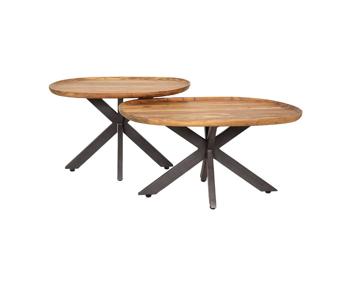 2er Set Couchtisch Akazie Massivholz Natur