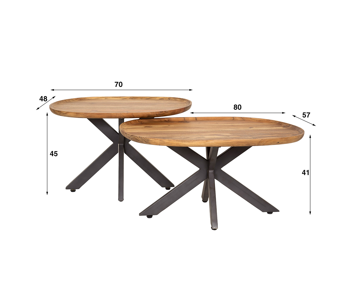 2er Set Couchtisch Akazie Massivholz Natur
