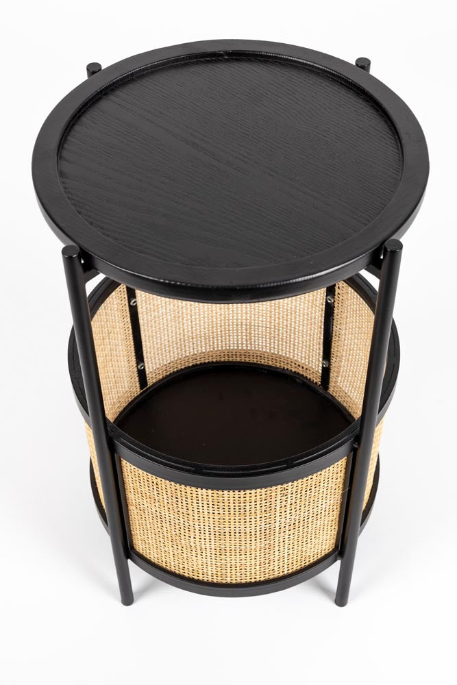 Makoto Beistelltisch Ø30cm mit Rattan Schwarz