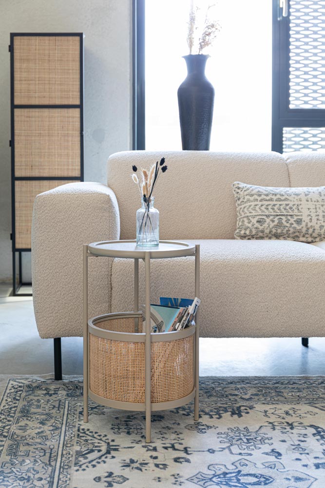 Makoto Beistelltisch Ø30cm mit Rattan Taupe
