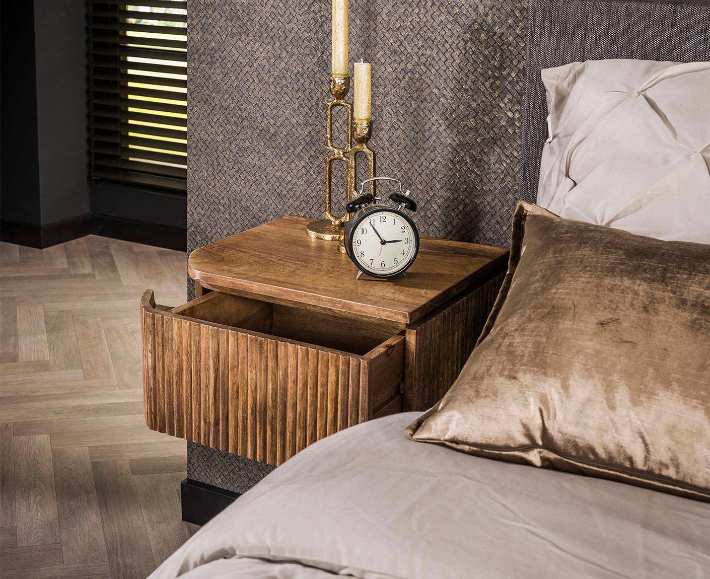 2er Set Nachttisch Mango Massivholz Sand