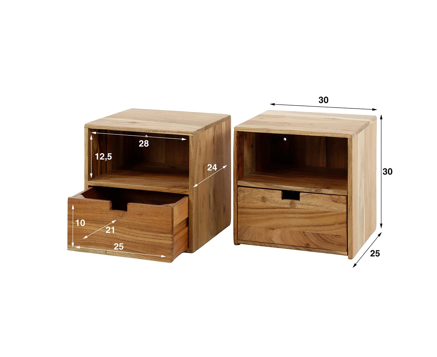2er Set Couchtisch S Akazie Massivholz Natur
