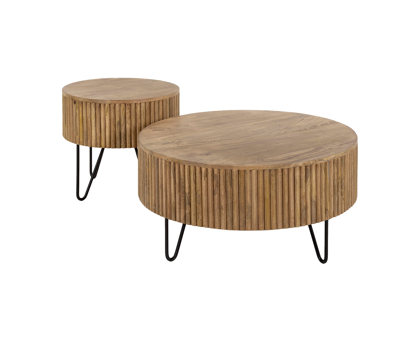 2er Set Couchtisch rund Mango Massivholz