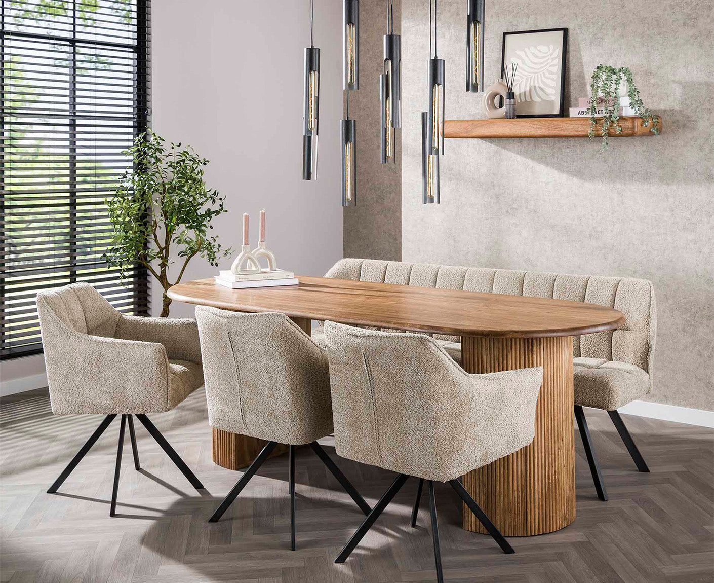 Wave Esstisch 215 cx 90 cm (BxT) Mango Massivholz Sand