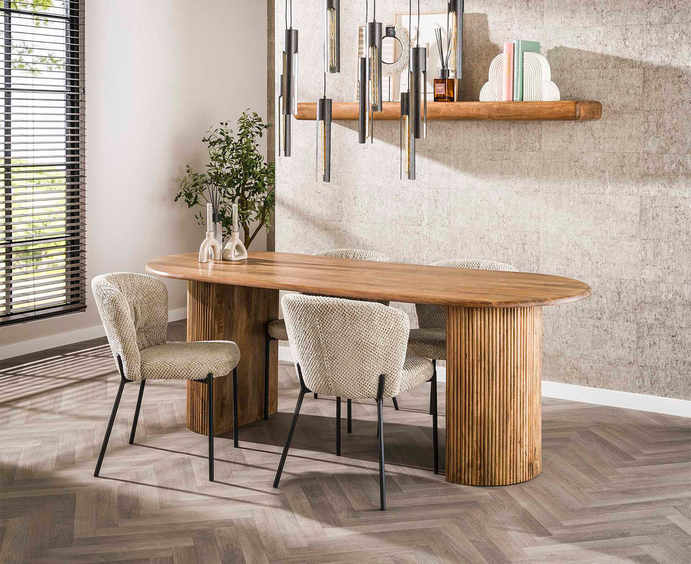Wave Esstisch 215 cx 90 cm (BxT) Mango Massivholz Sand