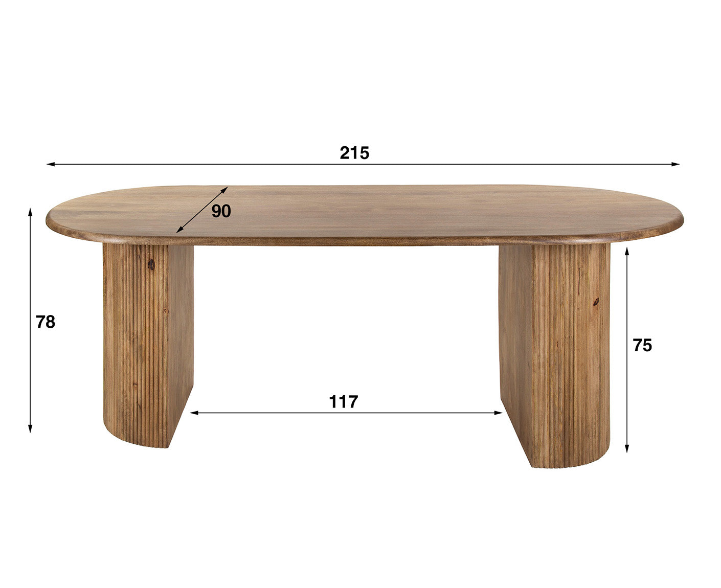 Wave Esstisch 215 cx 90 cm (BxT) Mango Massivholz Sand