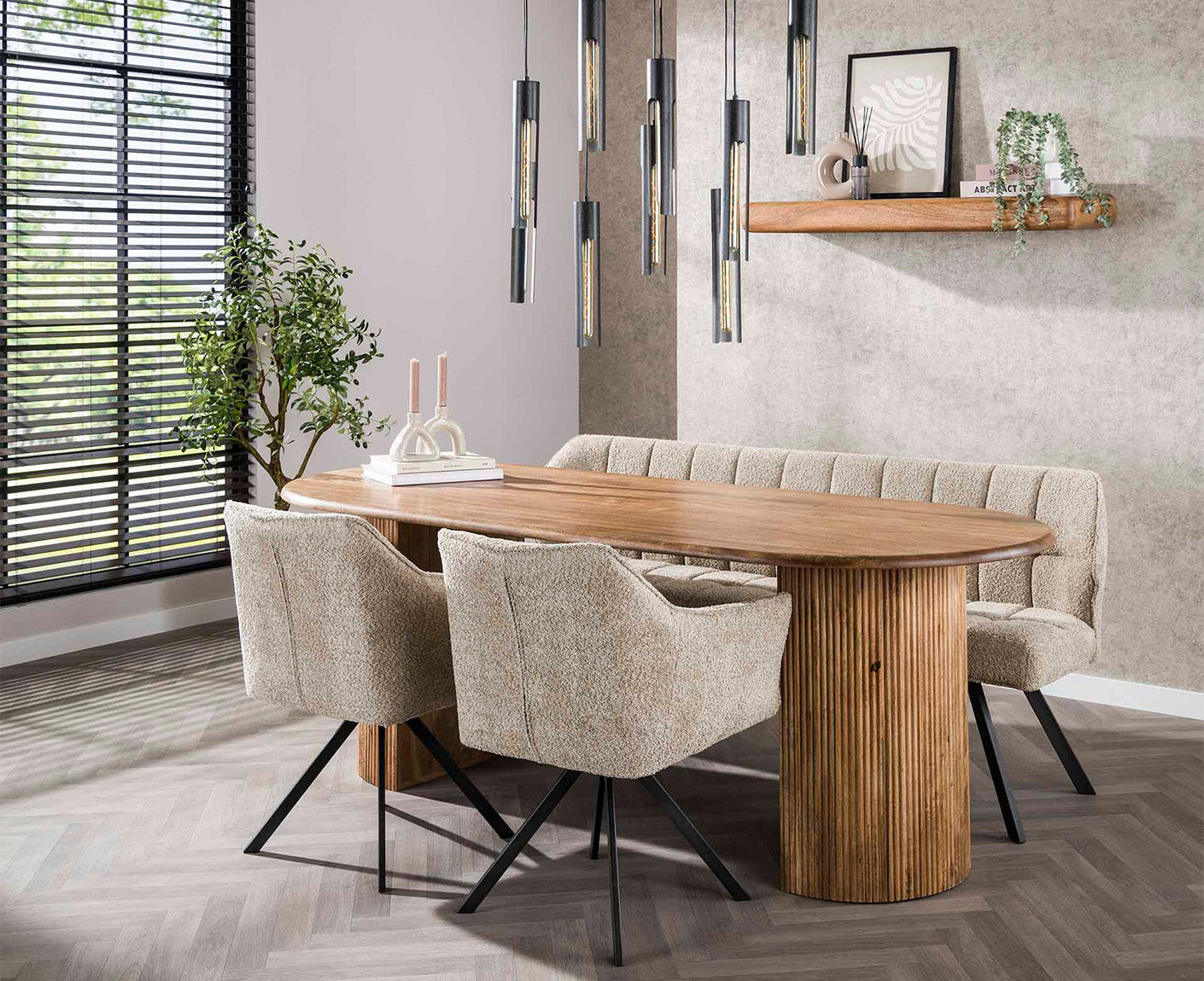 Wave Esstisch 215 cx 90 cm (BxT) Mango Massivholz Sand