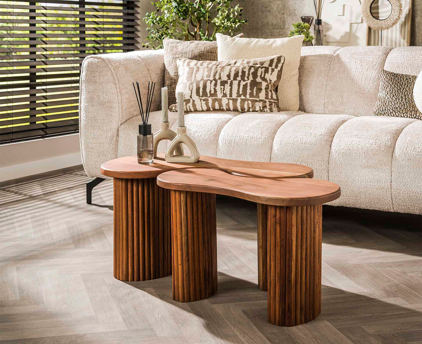 2er Set Couchtisch Akazie Massivholz