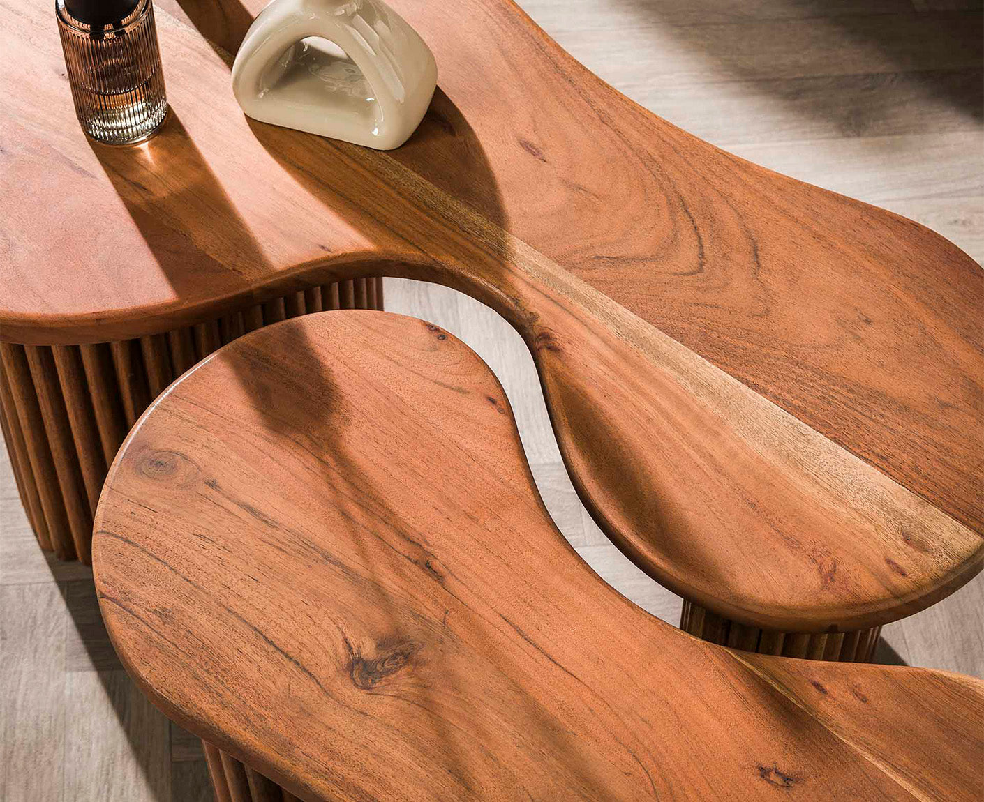 2er Set Couchtisch Akazie Massivholz