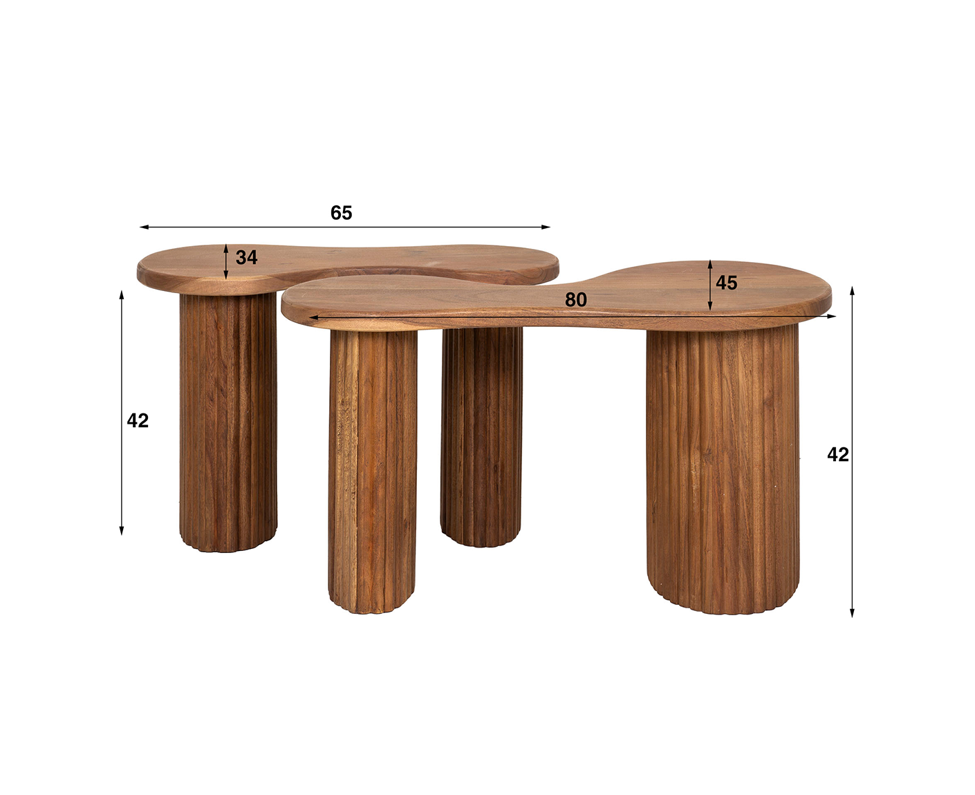 2er Set Couchtisch Akazie Massivholz