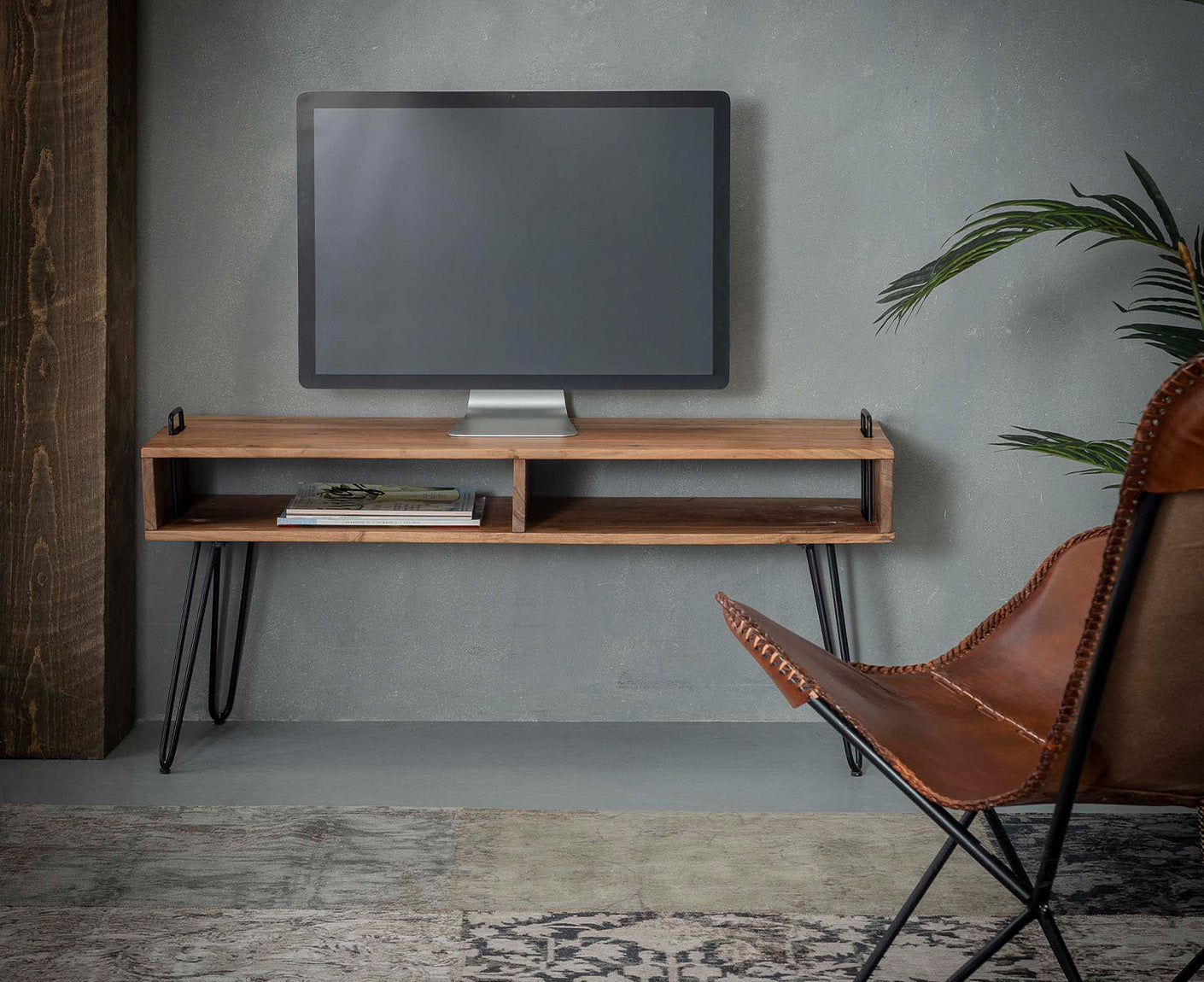 Quadro TV-Schrank mit 2 offenen Fächern Akazie Massivholz Natur