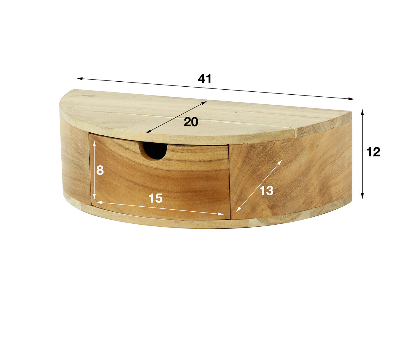 Curve Nachttisch mit Schublade Akazie Massivholz Natur