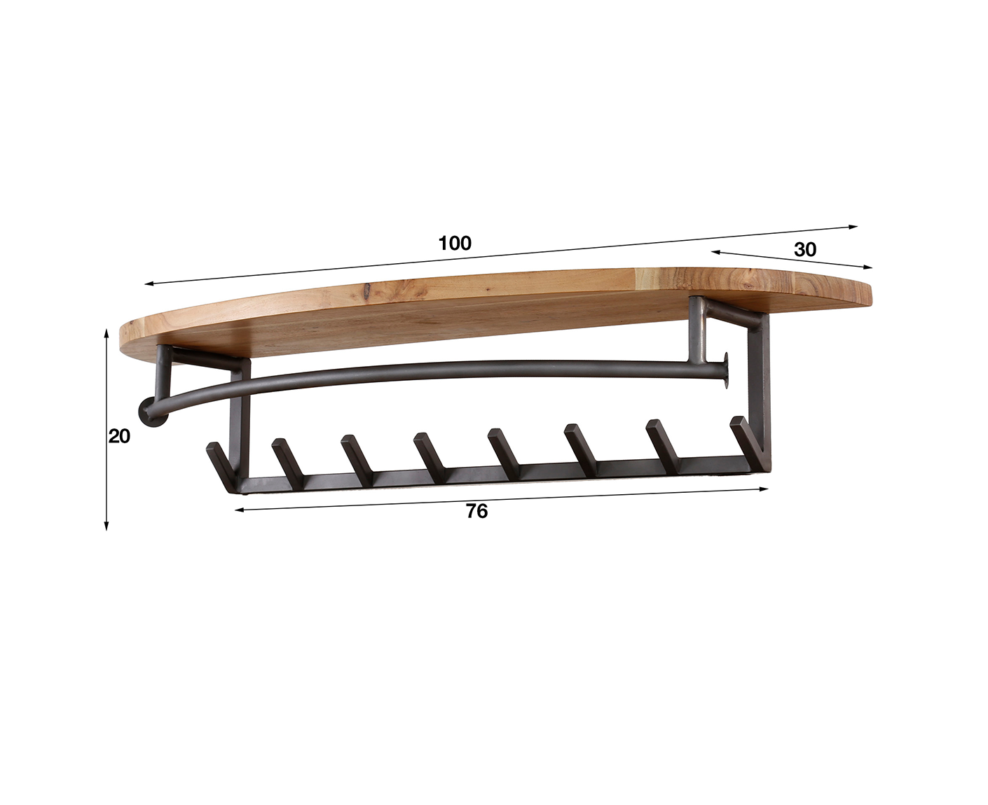 Wandgarderobe inkl. Haken Akazie Massivholz