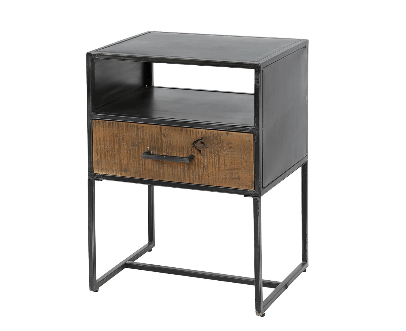 Blend Nachttisch mit Schublade und offenem Fach Hartholz / Metall