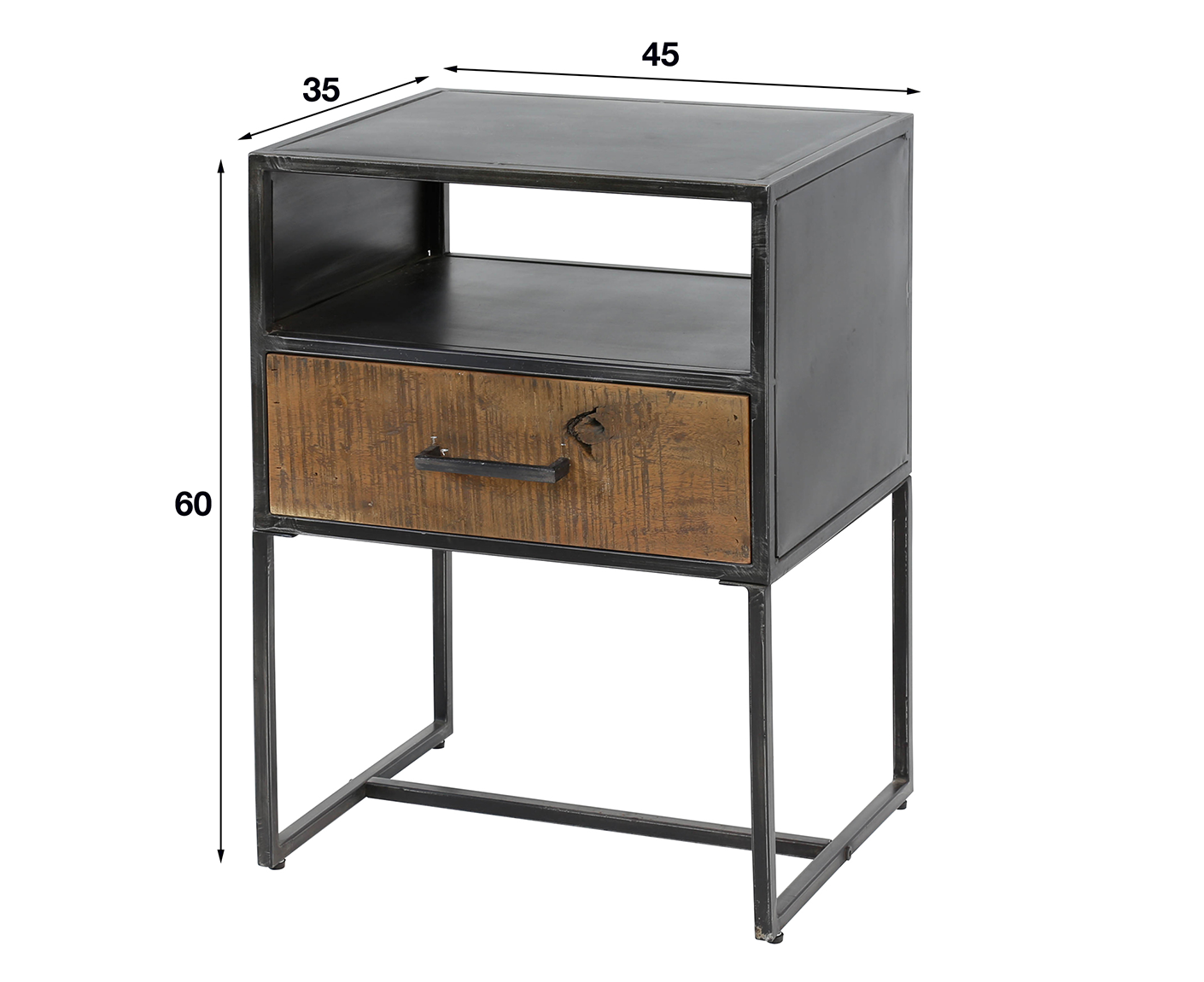 Blend Nachttisch mit Schublade und offenem Fach Hartholz / Metall