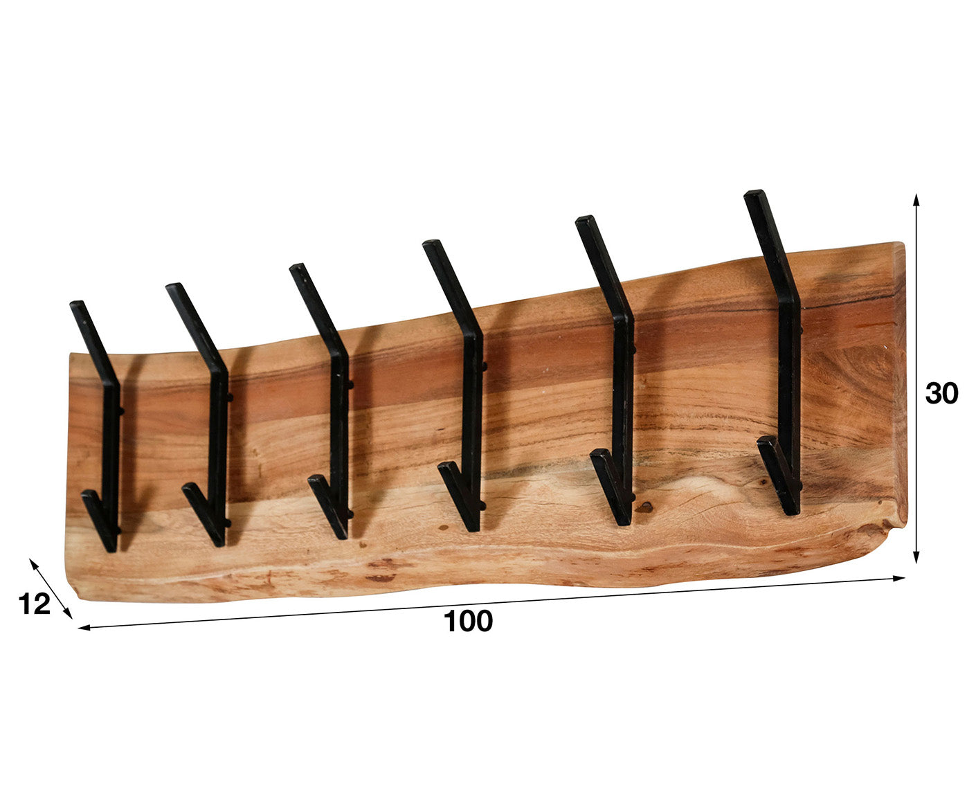 Edge Garderobenpaneel mit 5 Kleiderhaken Akazie Massivholz Natur