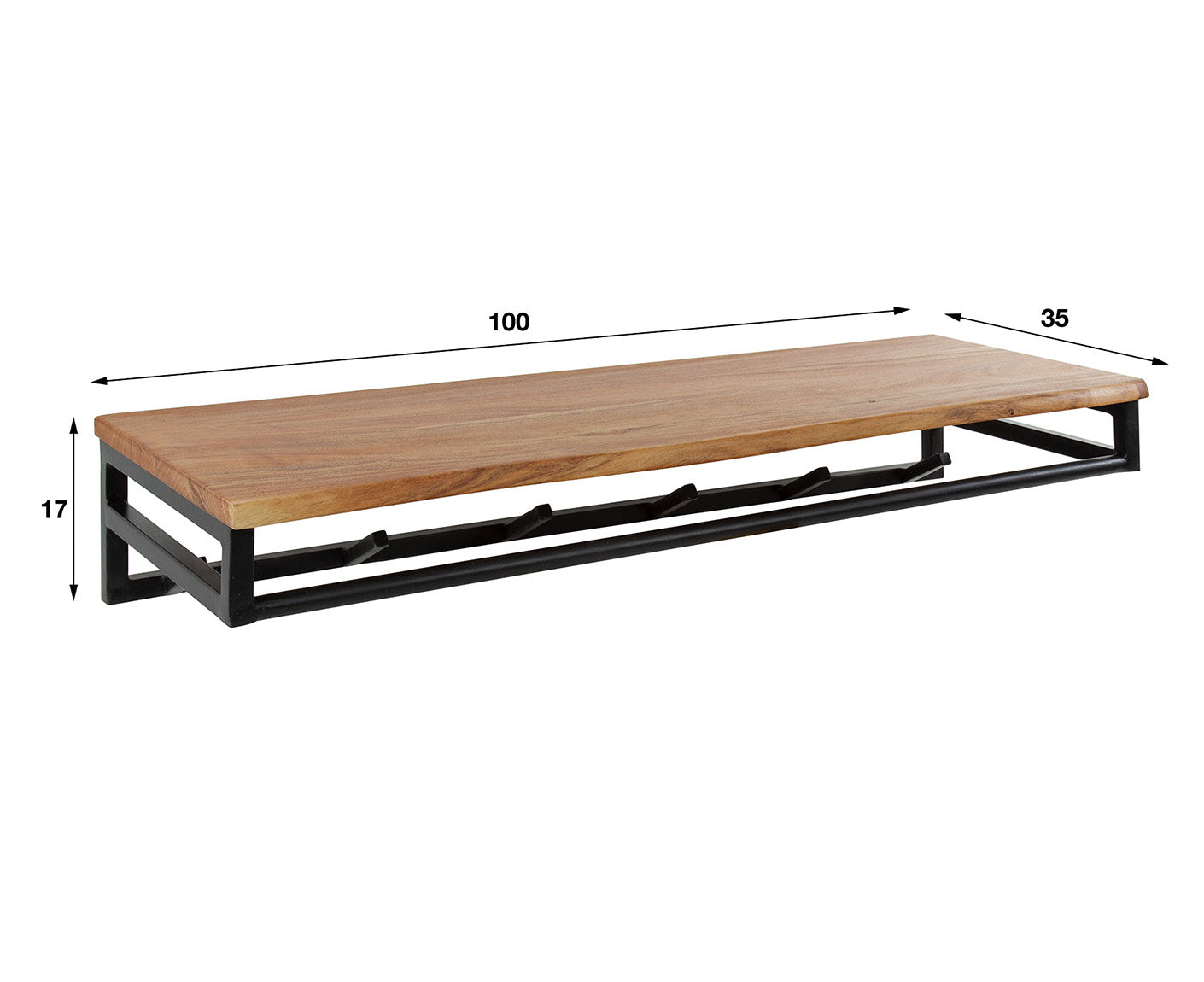 Custom Garderobe mit 6 Kleiderhaken Akazie Massivholz Natur