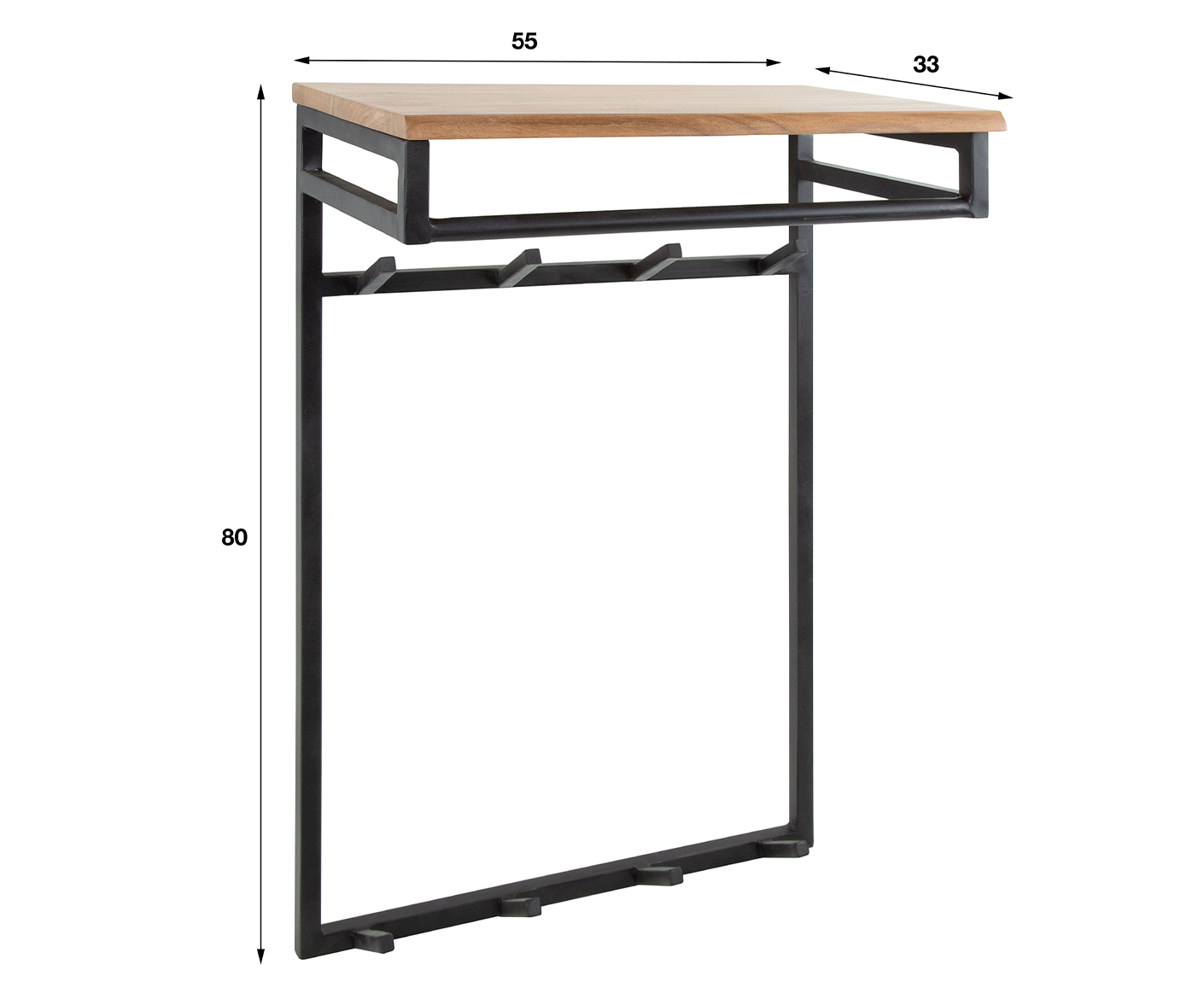 Custom Garderobe mit 2x4 Kleiderhaken Akazie Massivholz Natur