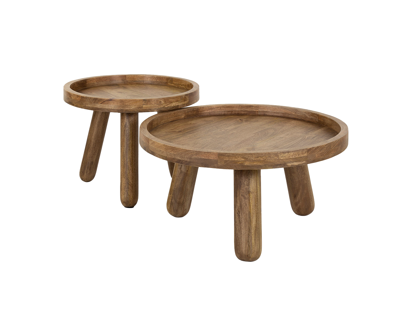 2er Set Couchtisch rund Mango Massivholz
