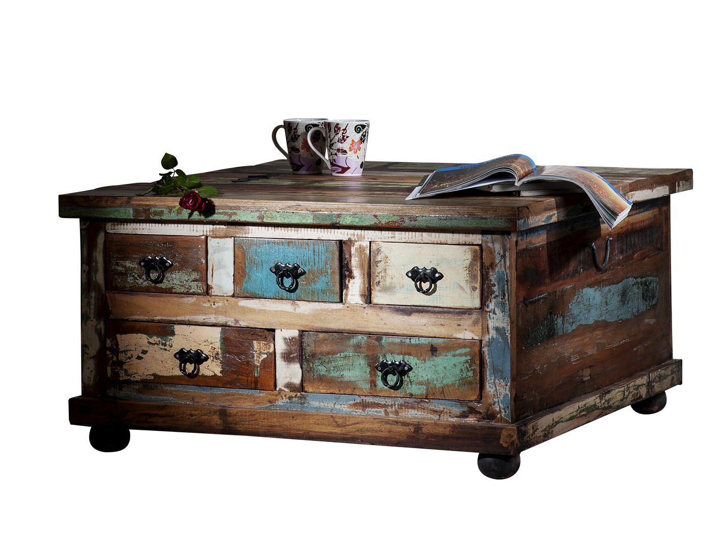 RIVERBOAT Couchtisch mit Stauraum 90x90 cm Bunt