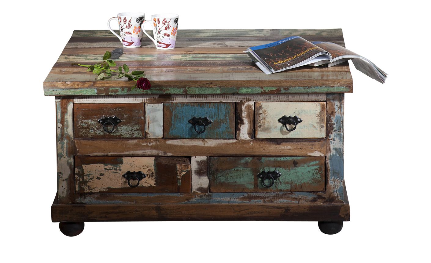 RIVERBOAT Couchtisch mit Stauraum 90x90 cm Bunt