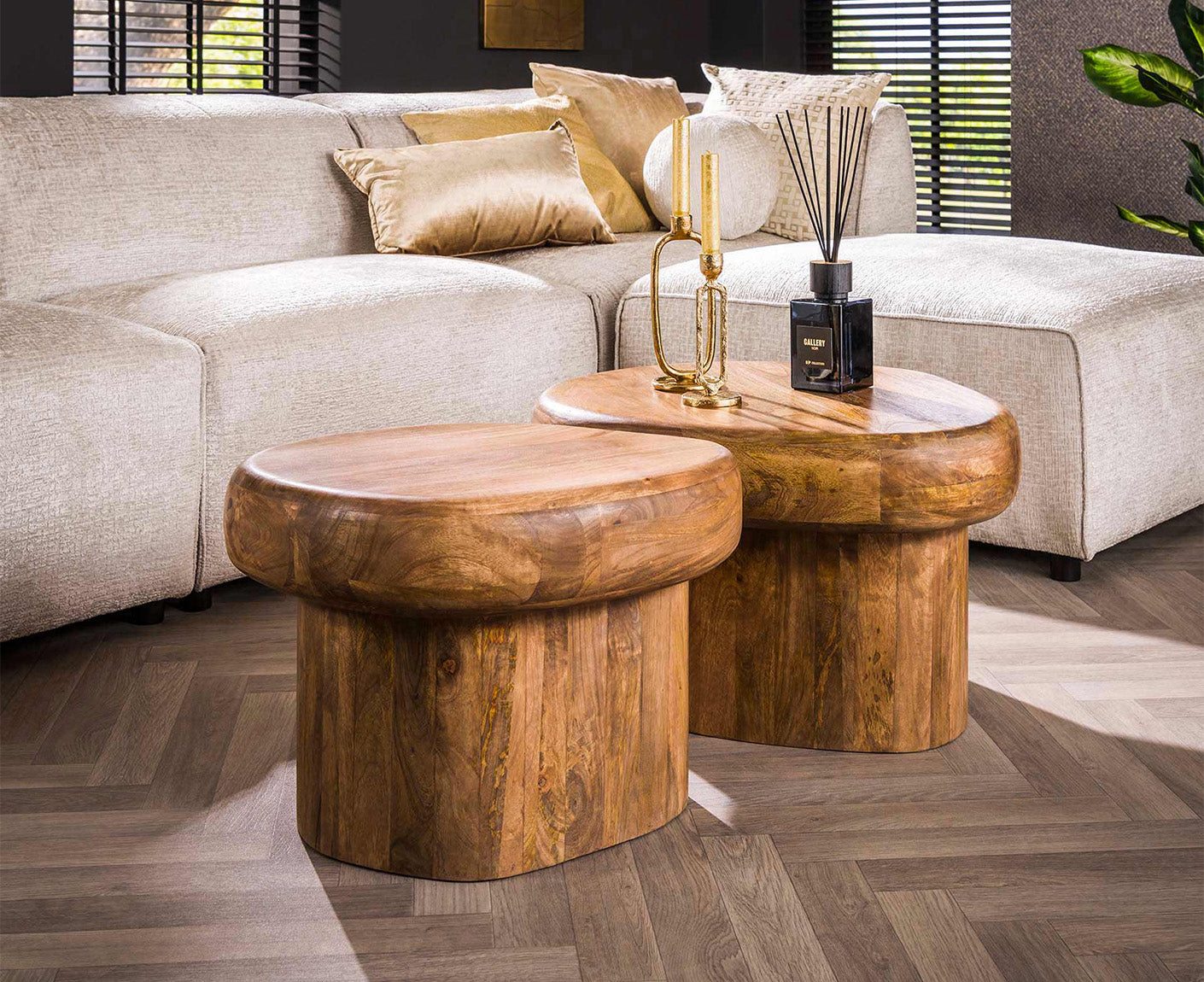 Couchtisch 2er Set Sleek Massiv Mangoholz Sand